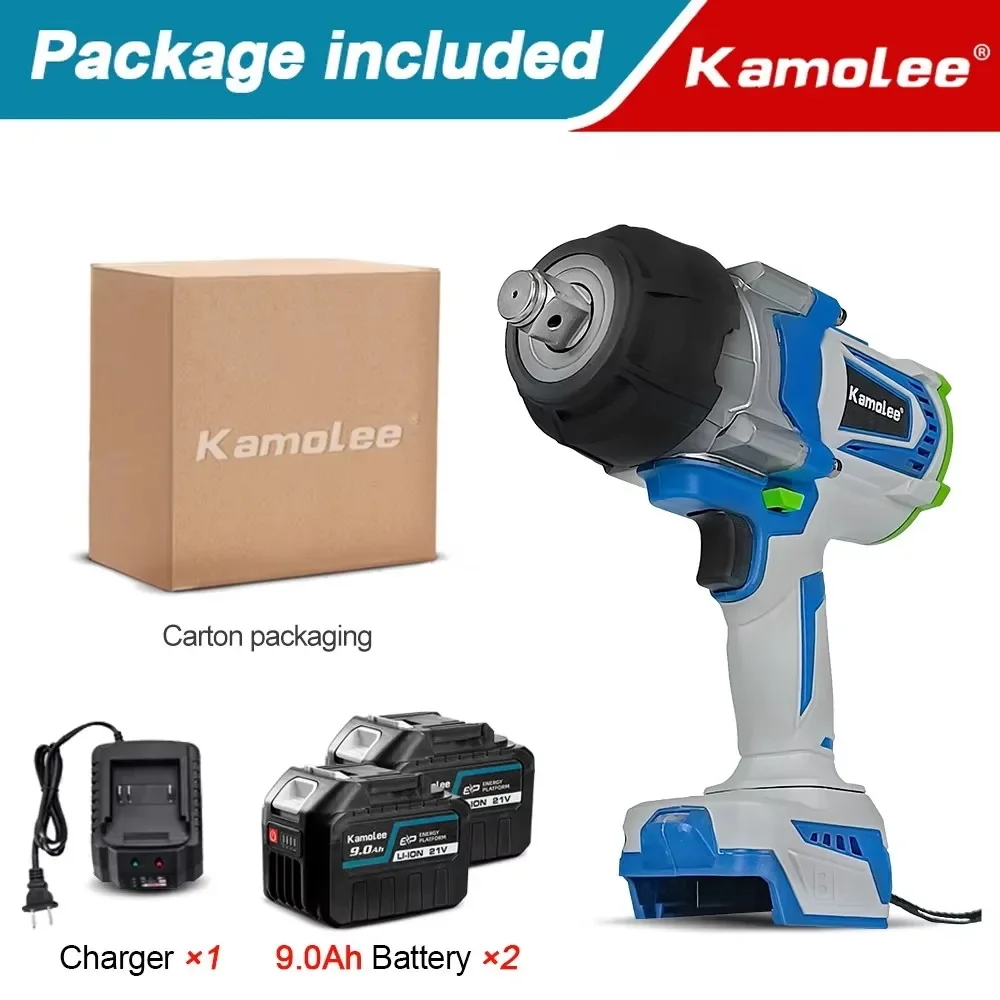 Kamolee 3/4 inch borstelloze elektrische sleutel, 4100NM slagmoersleutel met hoog koppel, snoerloos elektrisch handgereedschap voor reparaties