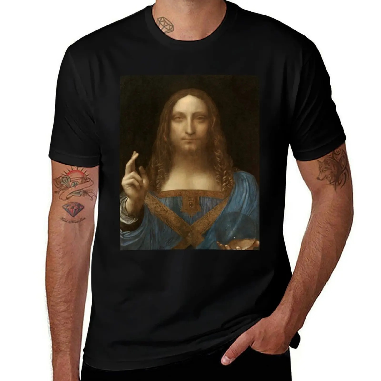 T-shirt léger imprimé Salvator Mundi de Leonardo Da Vinci