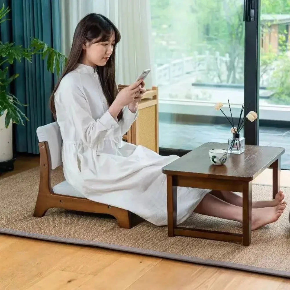 Tatami solid wood chair, Japanese style backrest chair, lazy chair, low stool, backrest cushion chair, sponge cushion chair