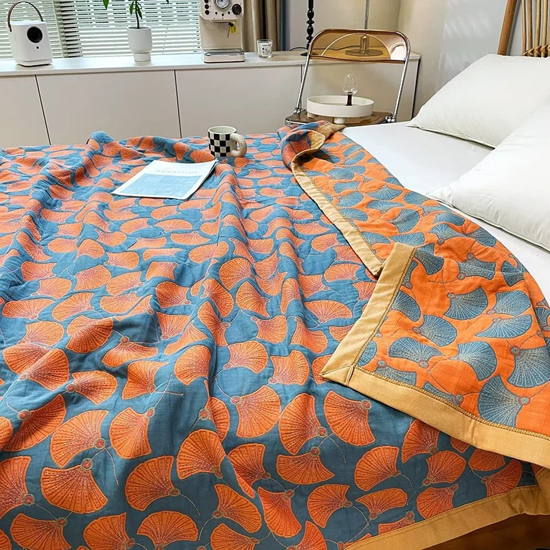 Luxurious Triple-layered 100% Cotton Gauze Blanket for Queen/King Bed, Multi-functional Usage As Summer Quilt or Bedspread