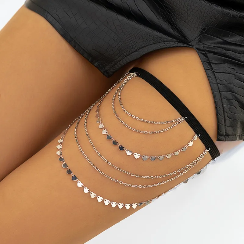 Boho Elastic Band Bandage Leg Thigh Chain for Women Bikini Sexy Tassel Multilayer Adjustable Garter Belt Rhinestone Body Jewelry