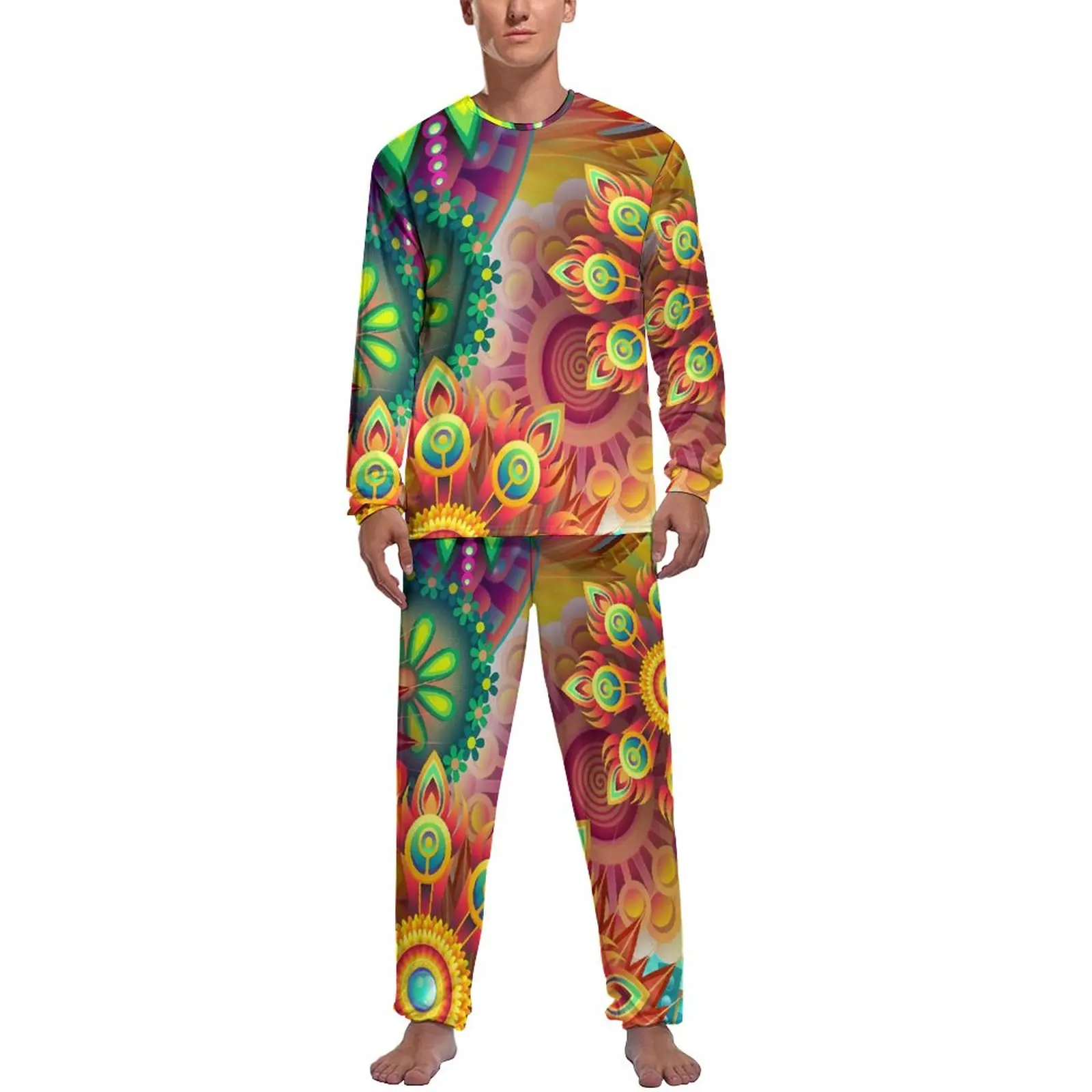 Flower Power Pajamas Male Vintage Floral Print Soft Sleepwear Spring Long-Sleeve 2 Piece Casual Graphic Pajama Sets