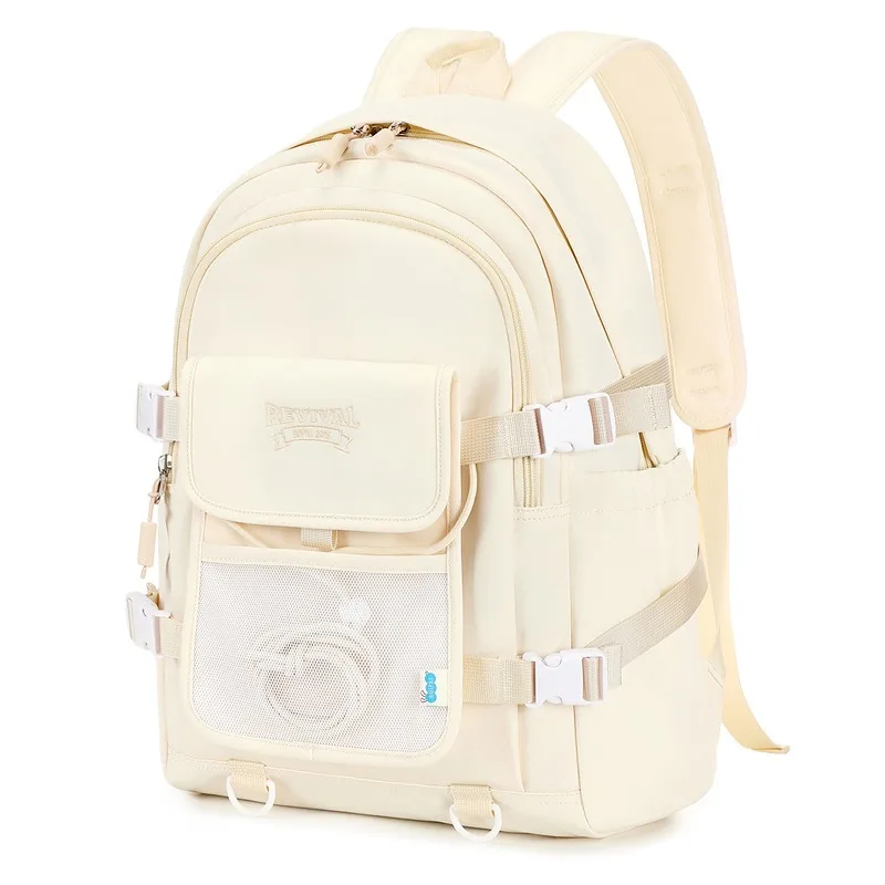 Solid Color Casual Backpack Middle School Student Schoolbag Teen Girls Rucksack Large Capacity Book Bag Light Waterproof Daypack