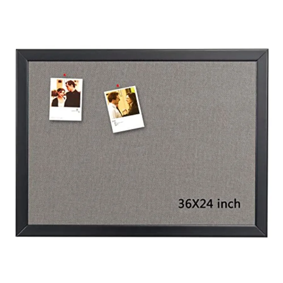 

Bulletin Board 36 x 24 Inch 100% Wood Framed Canvas Cork Board with Grey Fabric Wall Mounted Notice Board for Home Office Schoo