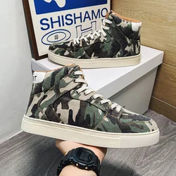 New Autumn Camouflage Canvas Shoes Men High top Vulcanized Shoes Plus size 46 47 Comfortable Sports Skateboard Sneakers For Men