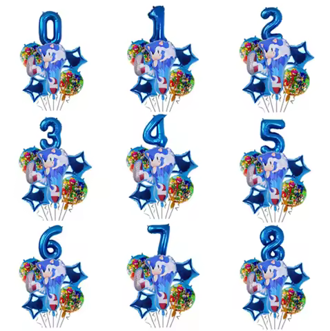 6Pcs/Set Trending Sonic Running Foil Balloon Bundle with Number Balloons Unique Birthday Party Supplies Decorations