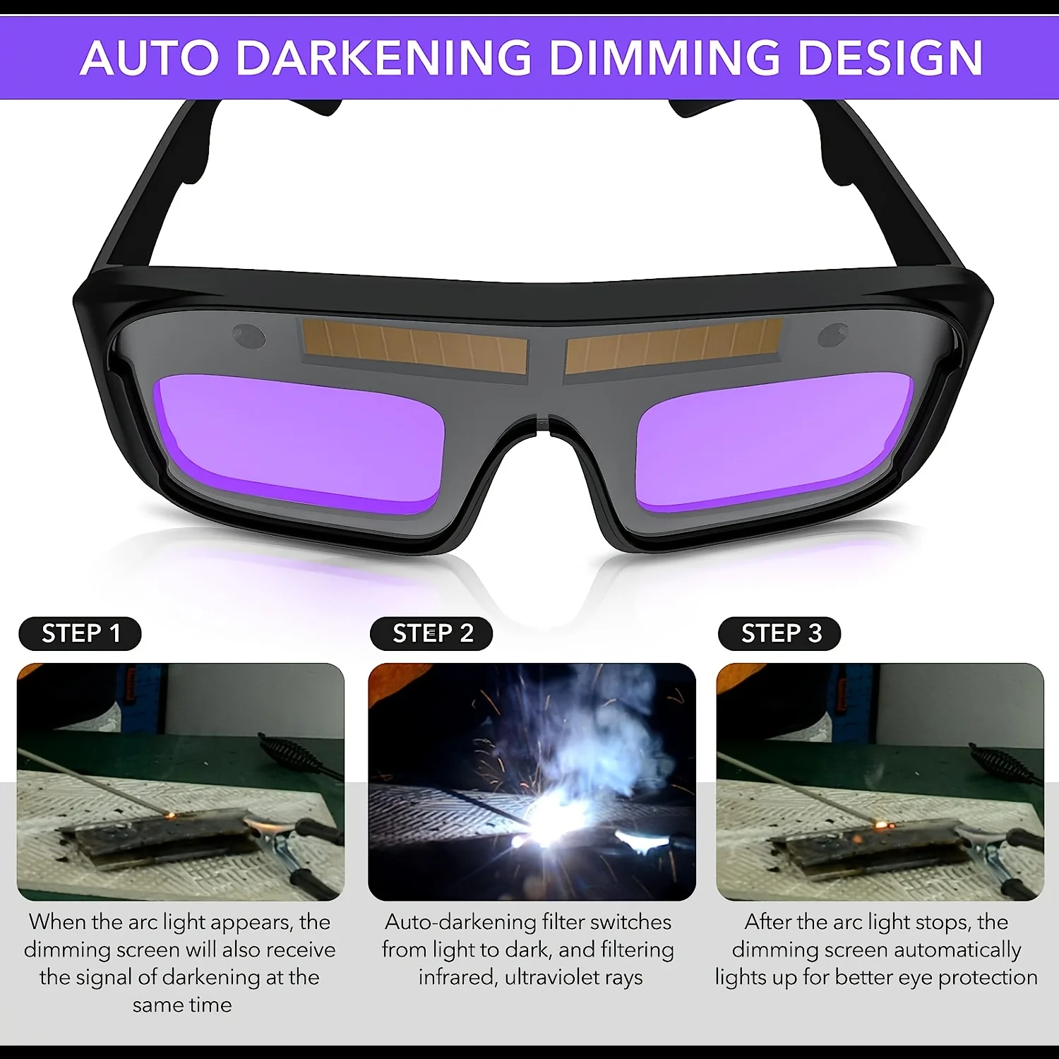 1 Set Automatic Dimming Welding Glasses With 5pcs Protective Film, Solar Powered Auto Darkening Welding Glasses, Welder Glasses