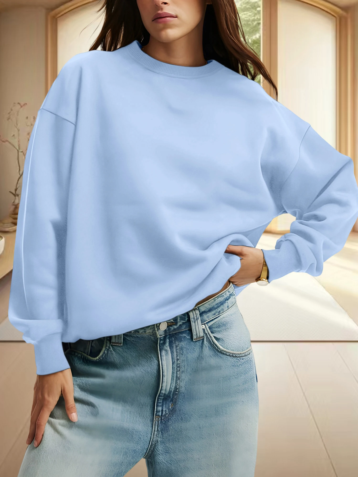 

Women's Relaxed Fit Sweatshirt Soft Fabric Oversized Daily Pullover