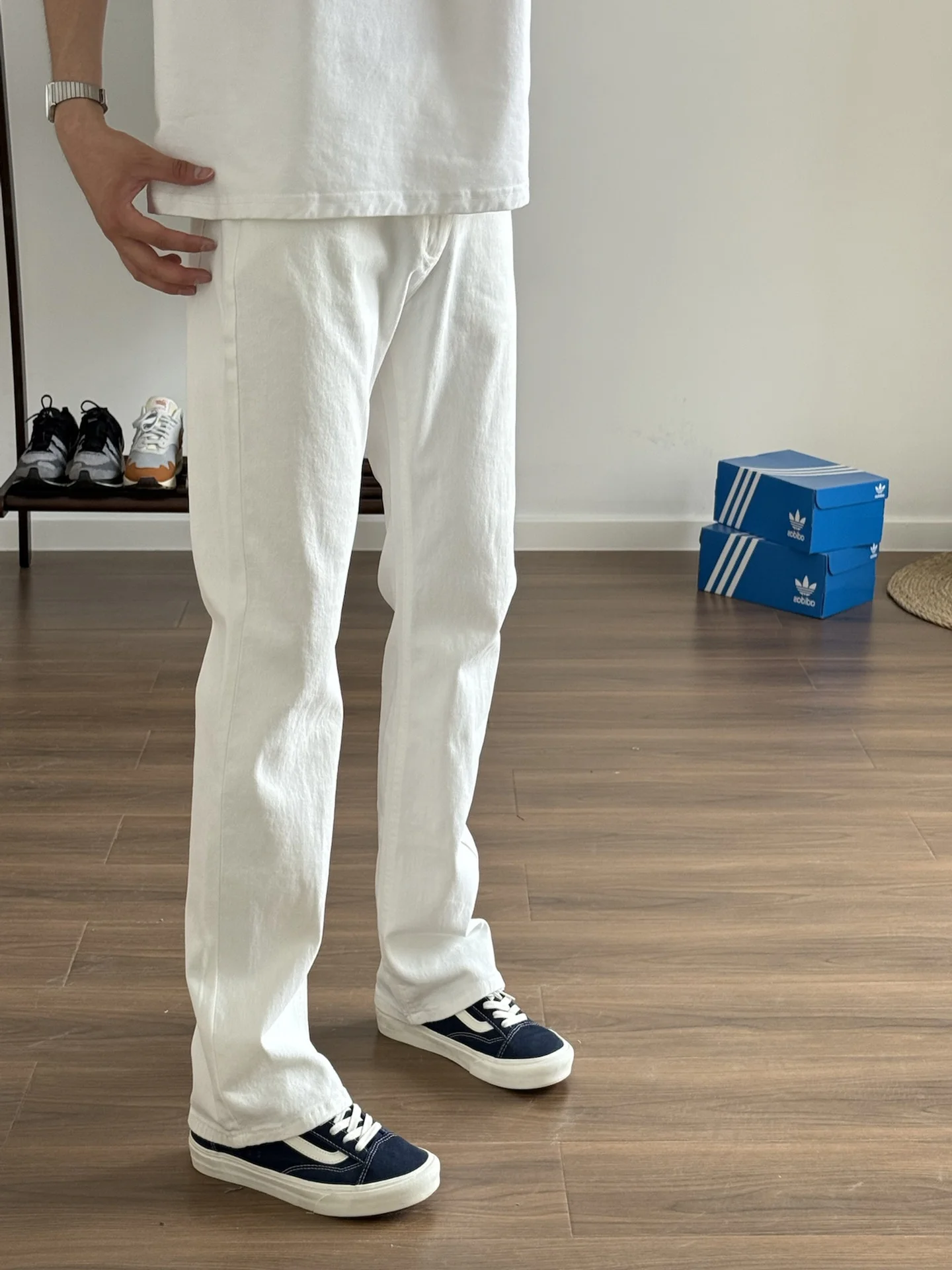American Vibe White Jeans Men Women Style Summer Trend Casual Straight Knife Narrow Version Micro Flare Pants Slim Fit