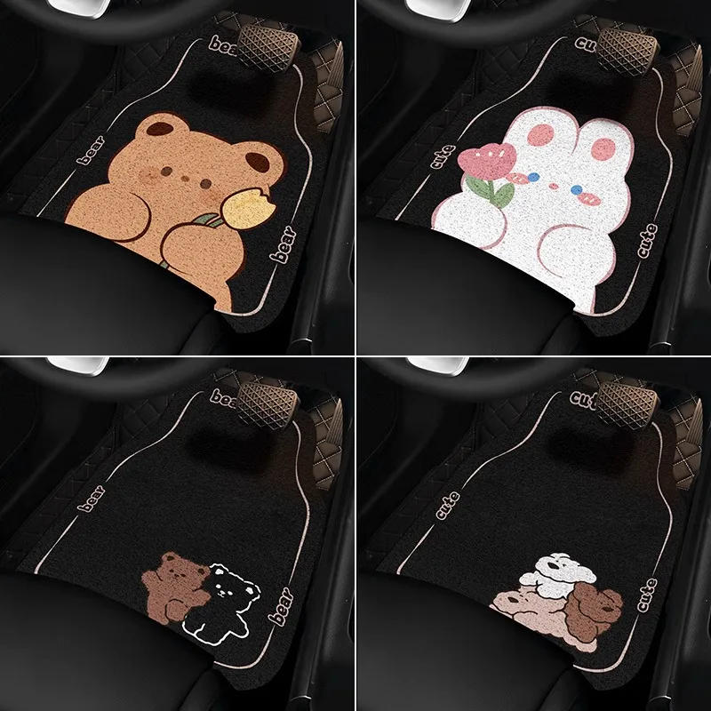 New Four Seasons Cartoon Tulip Bear Rabbit  Anti-dirty Anti-slip Protective Silk Loop Durable  Car Foot Mat Carpet