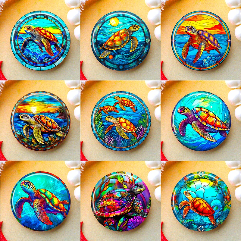 2026 8-50mm DIY Jewelry Making Pendent Accessories Photo Glass Cabochons Round Cameo Set Handmade Stone Stone Sea Turtle A02