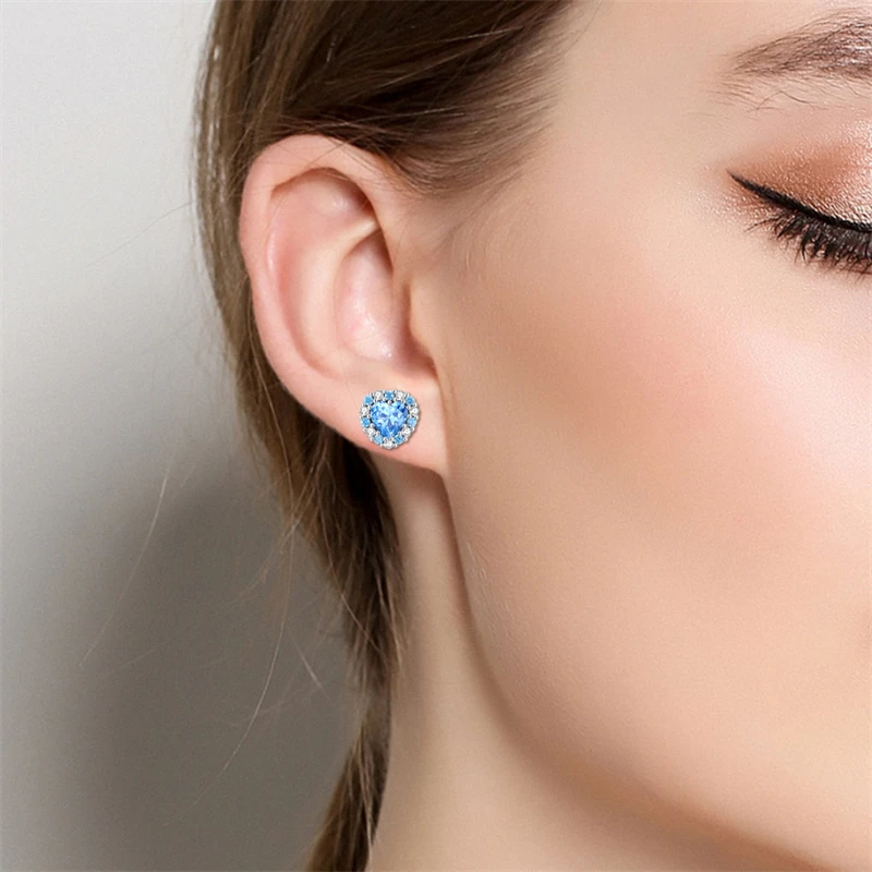 925 Sterling Silver Sweet Lovely Love Heart Series Stud Earring Zircon For Women Exquisite Daily Wear Jewelry Accessories Gifts