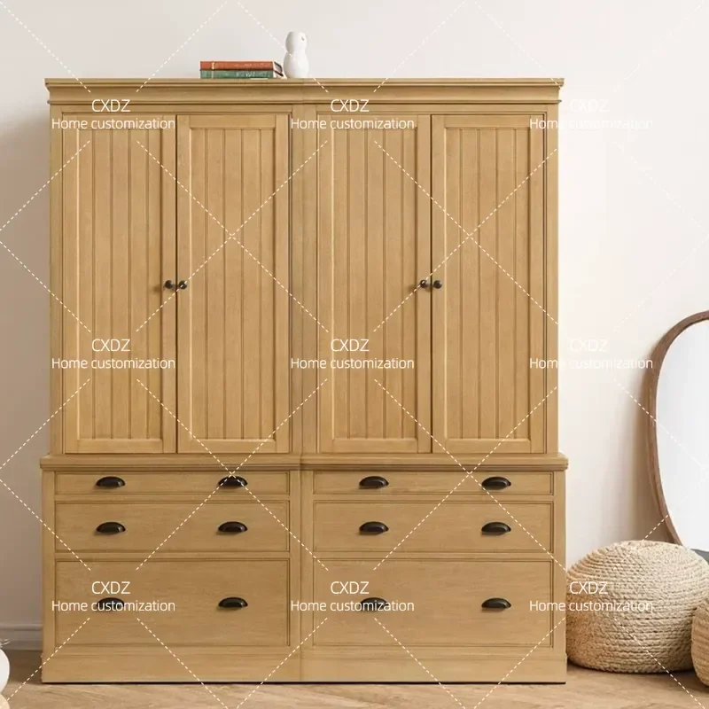 Country Retro Oak Wardrobe Bedroom Storage Cabinet Small Apartment Door Adult Independent Closet