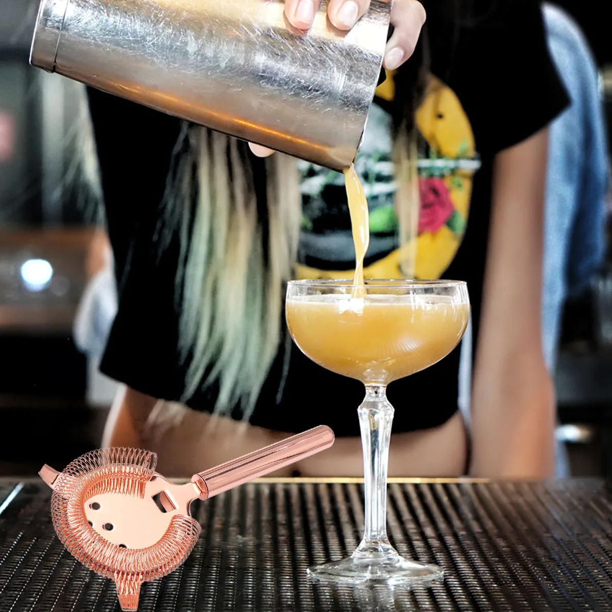 

Stainless Steel Cocktail Strainer Fine Mesh Filter For Home Bar Party Use Rose Gold Barware Bartender Mixing Tool