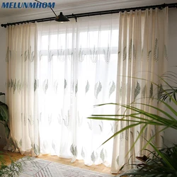 Embroidered Green Leaves Curtains for Living Room Bedroom Tulle for Windows Kitchen American Style Fabric Curtains Children Room