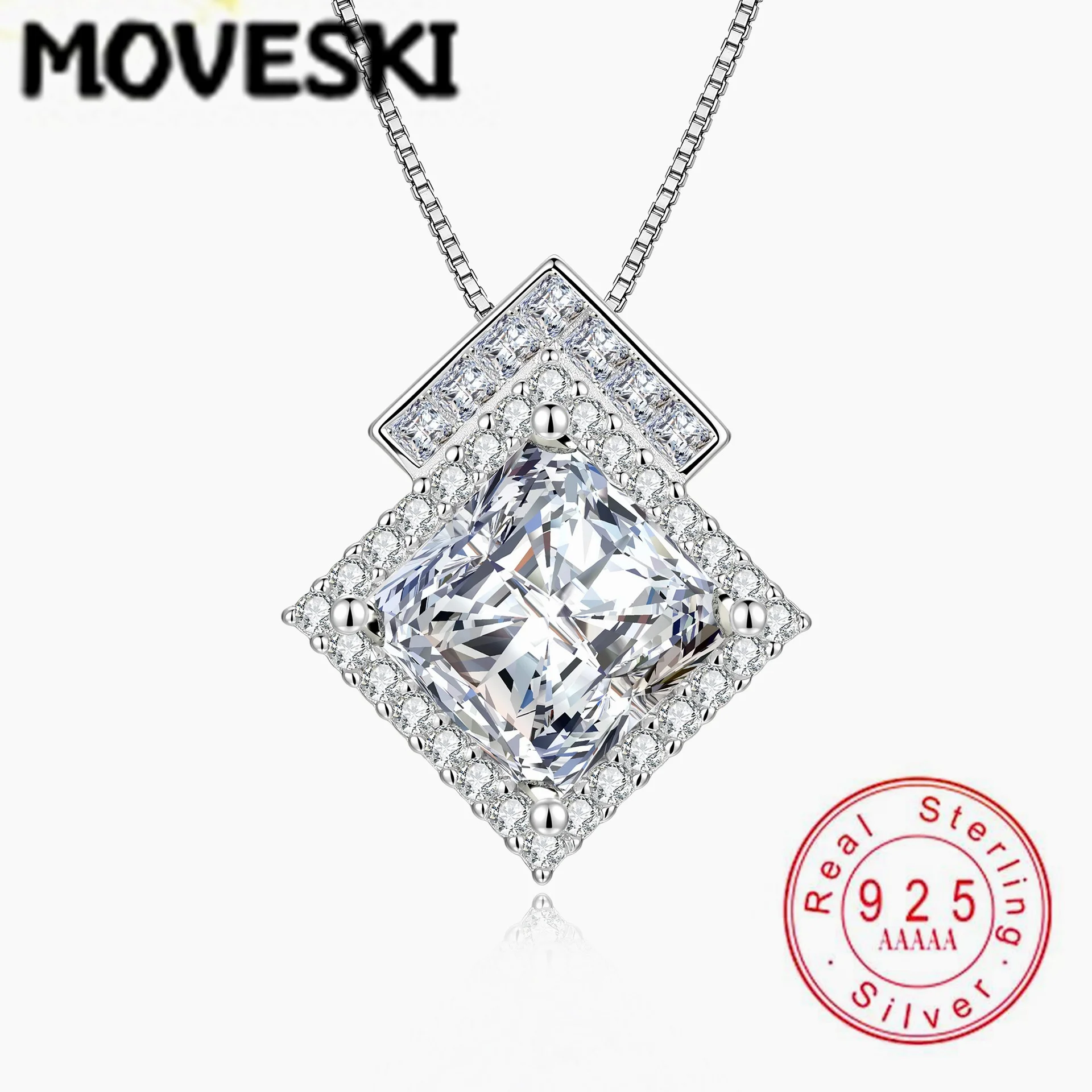 S925 Sterling Silver 5CT Princess Cut Moissanite Pendant Necklace, Halo Setting VVS1 D Color Sparkling Jewelry Gift for Women