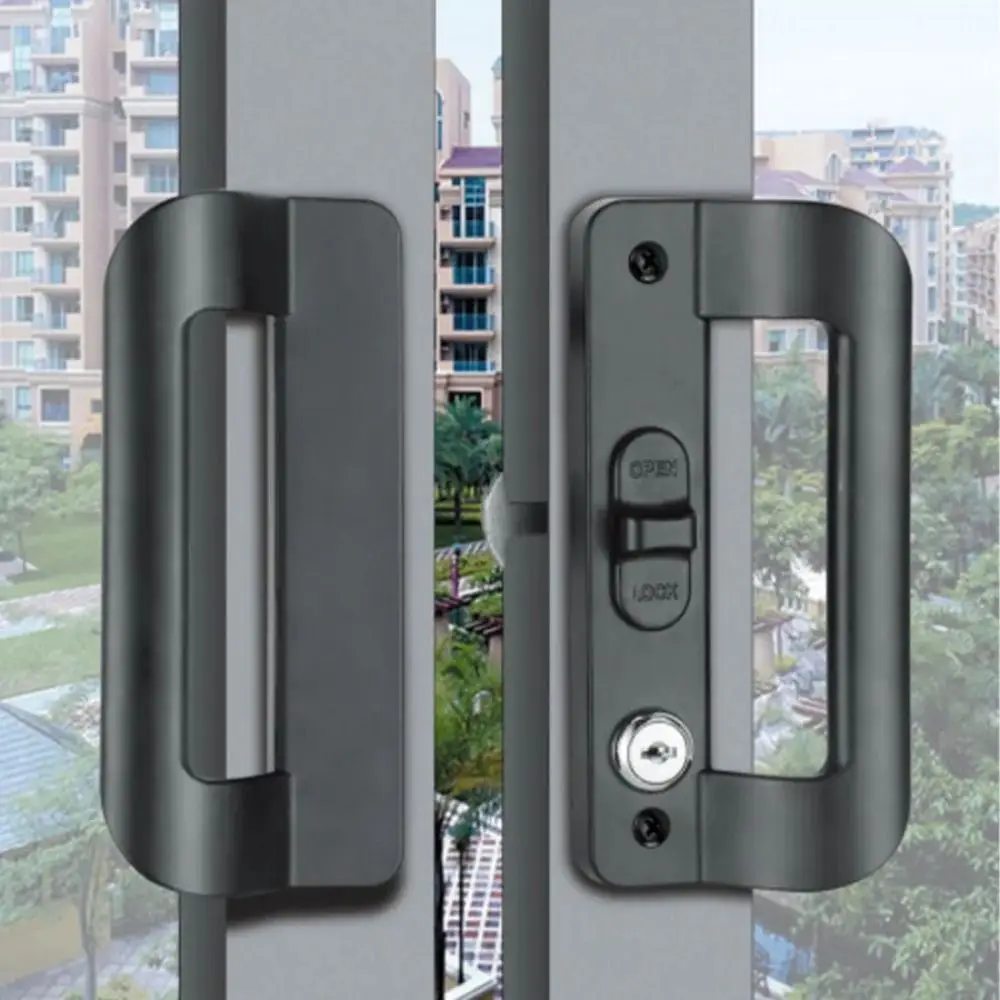 Aluminum Alloy Sliding Door Lock with Handle Anti Rust Flush Lock Kit with Key Easy To Install Door Pull Locks Garage Sheds