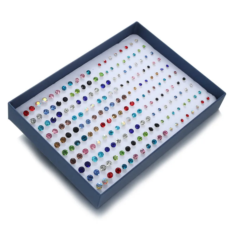 100 Paare/los Verschiedene Größe Bunte Strass Kleine Stud Ohrring Für Frauen Runde Piercing Kunststoff Ohr Geschenke Neue Schmuck – Detail 1