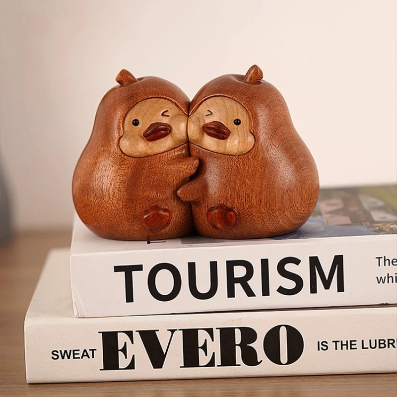 Hugging Duck Bookends Solid Wood Cute Animal Book Holder for Study Wine Cabinet Desktop Decor Unique Housewarming Birthday Gift