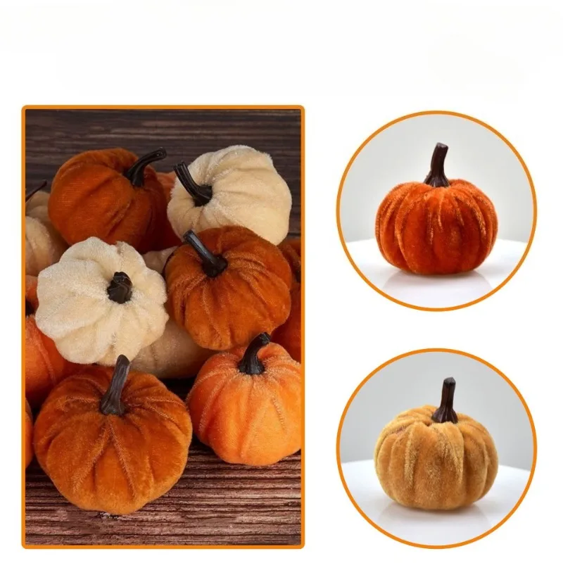 10-teiliges Halloween-Kürbis-Set 5CM Künstliche Kürbis-Dekorationen Halloween-Party Samt-Kürbis Tischdekoration Halloween-Deko – Detail 1