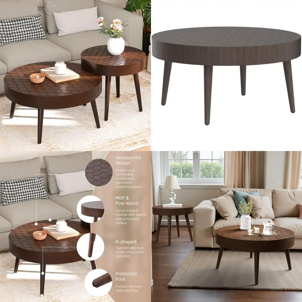 طقم طاولة قهوة متداخلة مستديرة حديثة مكونة من قطعتين لغرفة المعيشة على طراز المزرعة #1