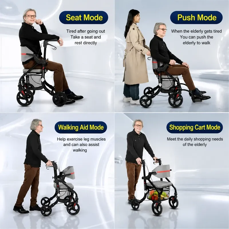 Germany KAHOQi Elderly Walker Multi Functional Auxiliary Walking Aid with Seat Pushable Trolley for Seniors Mobility Support