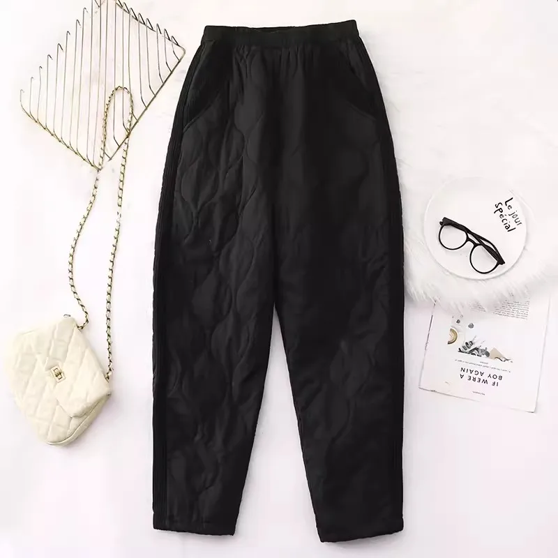 Women Quilted Thick Warm Plaid Harem Pants 2024 New Winter Fashion Cotton-Padded Long Trousers Patchwork Outerwear Trousers