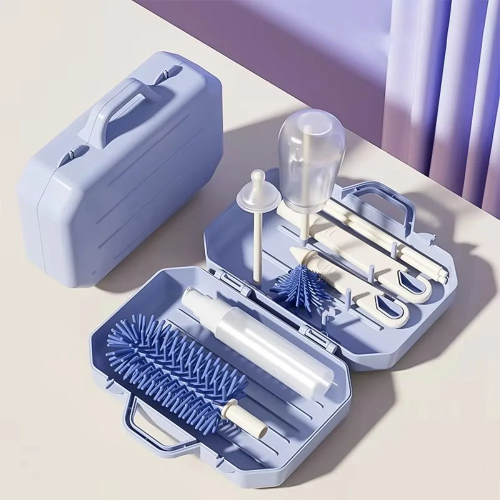 

Portable Silicone Bottle Brush Set Easy To Clean Baby Bottle Scrubber Pacifier Straw Washing 6 in 1 Bottle Drying Rack Gifts
