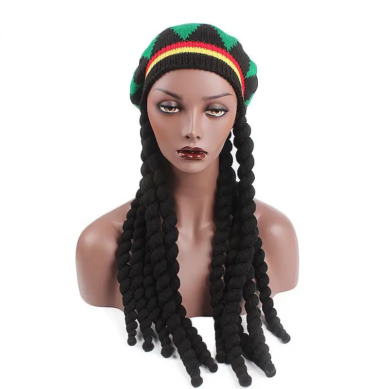 Colorful  Knitted False Braid Beret Colorful reggae Bonnet