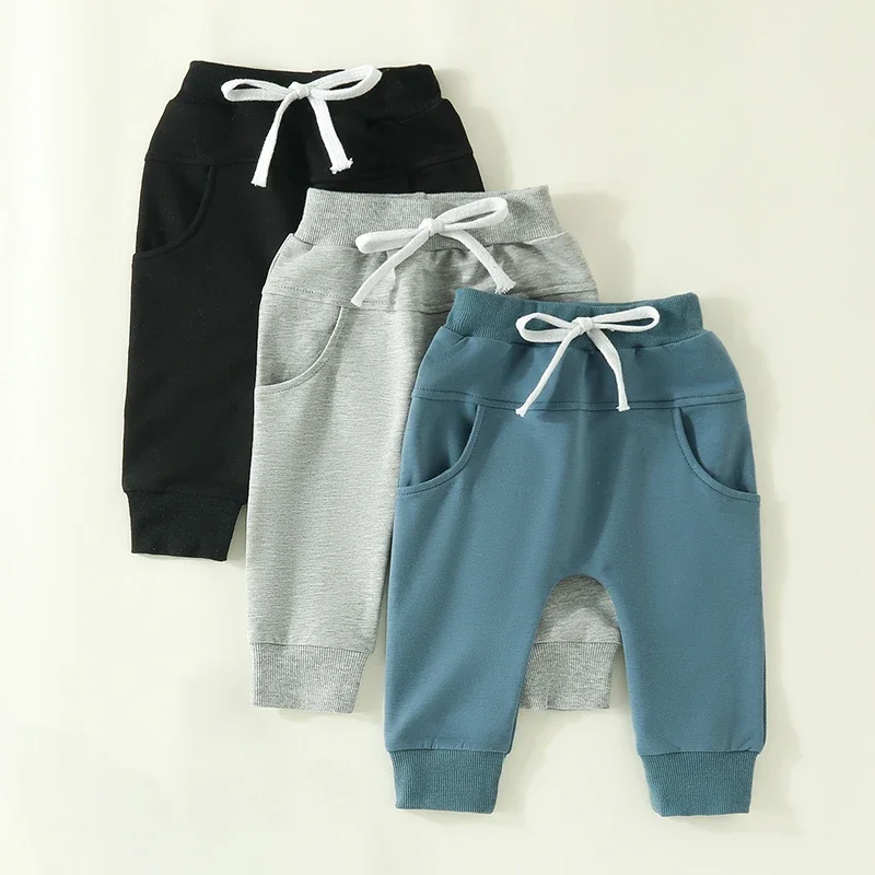 Pantalones para bebés pequeños, paquete de 3 pantalones de chándal de color sólido para otoño y primavera, pantalones para correr para bebés, color caqui, marrón y gris