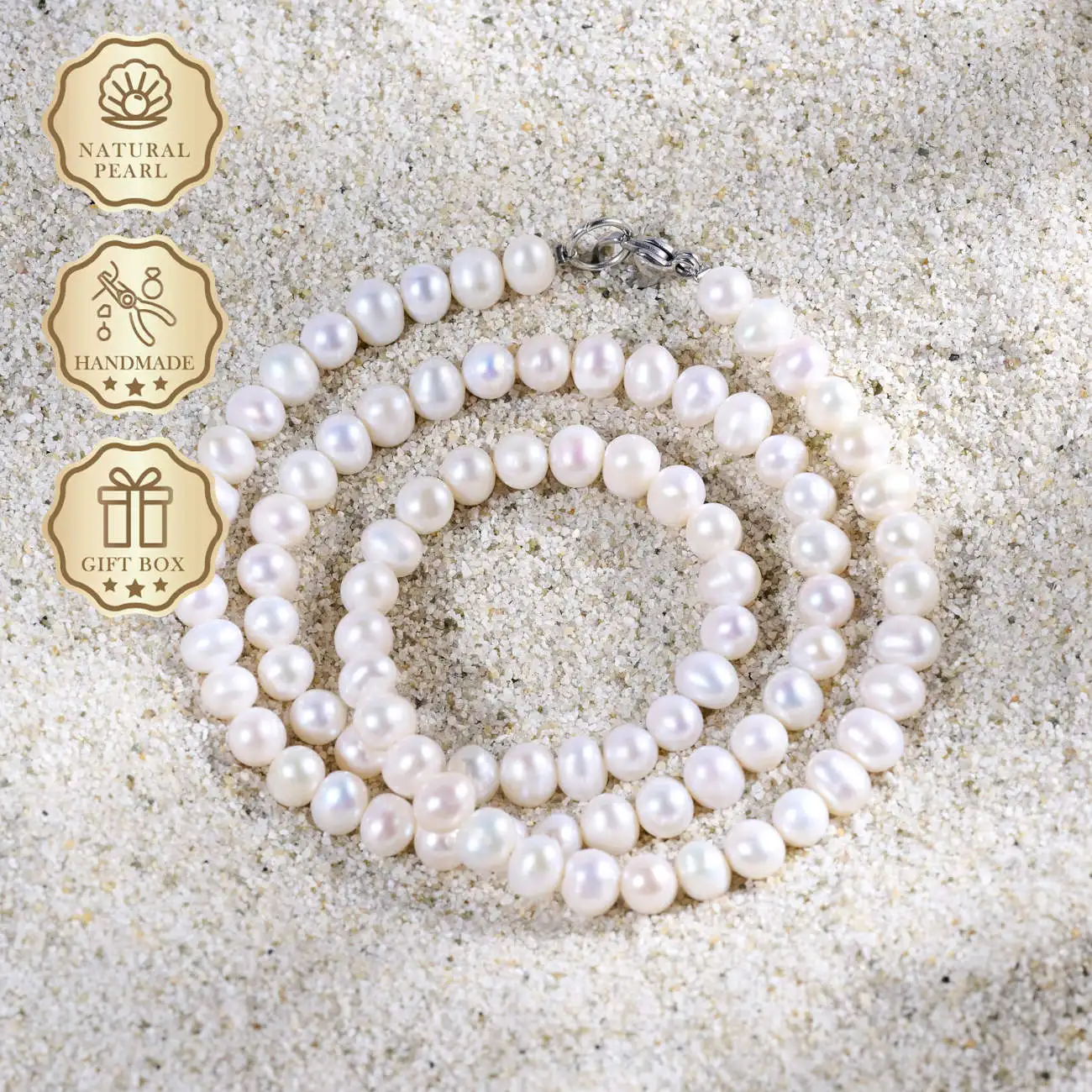 

MYSOYA White Freshwater Pearl Necklace 7–8mm Classic Style, Gift Box, Ideal Birthday & Anniversary Gift