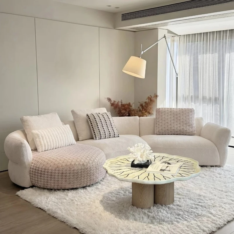 Modern retro fabric sofa cream style simple curved module sofa living room large apartment designer beige