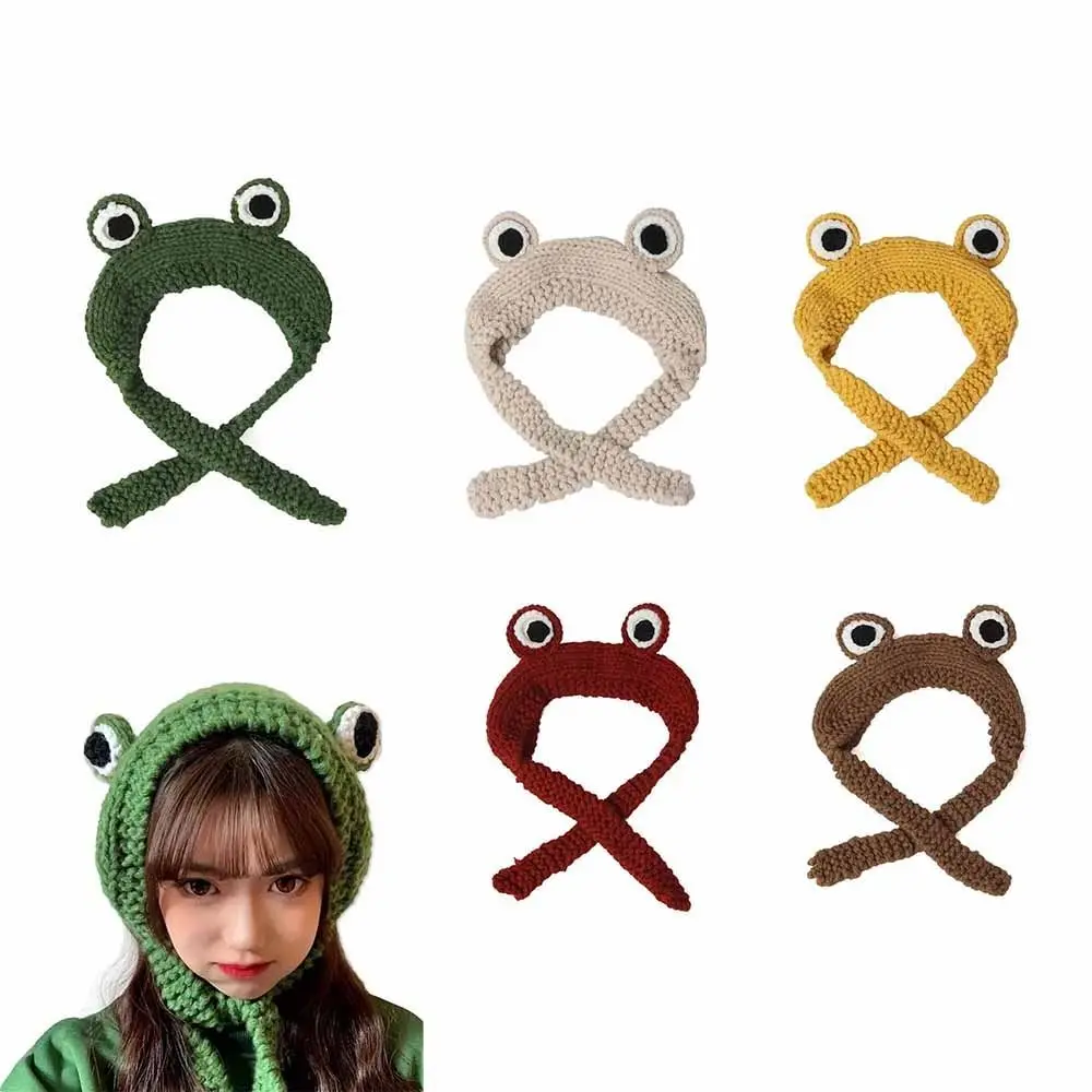 

Ladies Fashion Cute Knitted Frog Hat Knitted Warm Women Beanie Hat Korean Style Warm Hat Cap Costume Accessory