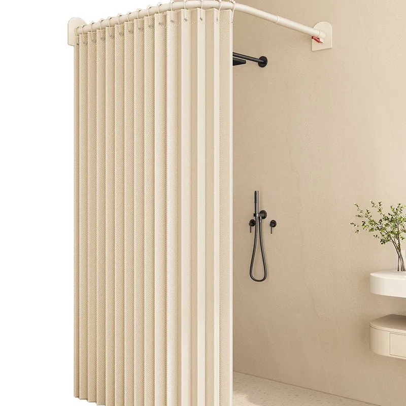 

Toilet bathroom shower curtain non-punching shower partition water curtain invisible folding arc rod dry and wet separatio