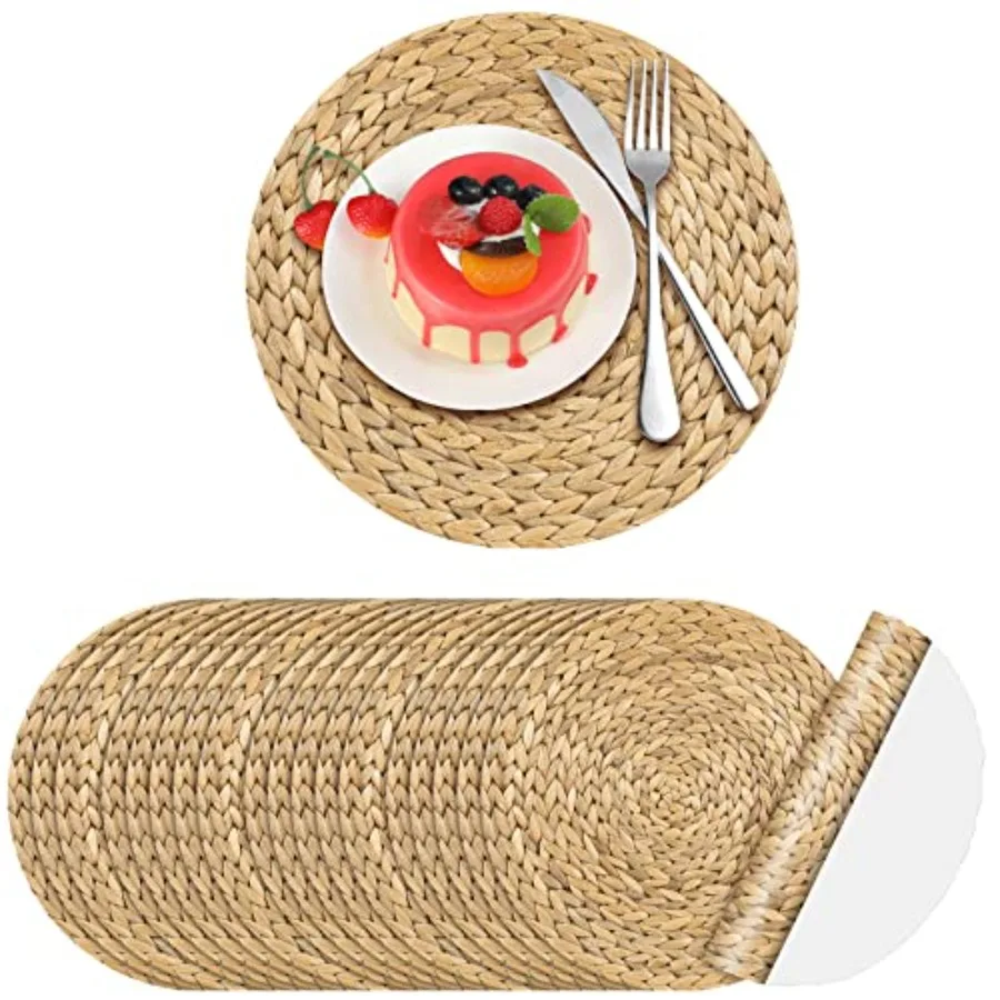 

100 шт. одноразовые тканые бумажные салфетки с принтом, объемные 11 дюймов, круглые плетеные зарядные устройства с принтом, коврик для столовых приборов, плетеный ротанг для фермерского дома