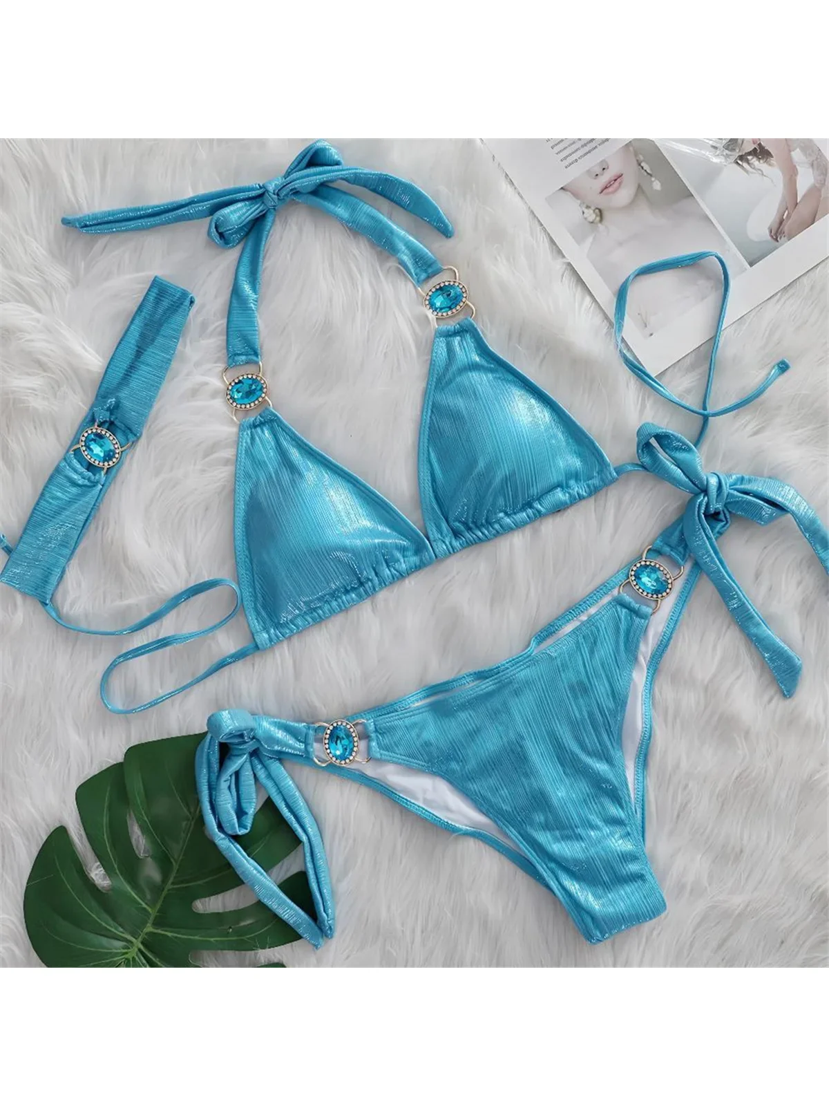With Headband Halter Scrunch Butt Bikini Female Swimsuit Women Swimwear Three-pieces Bikini set Bather Bathing Suit Swim K6188