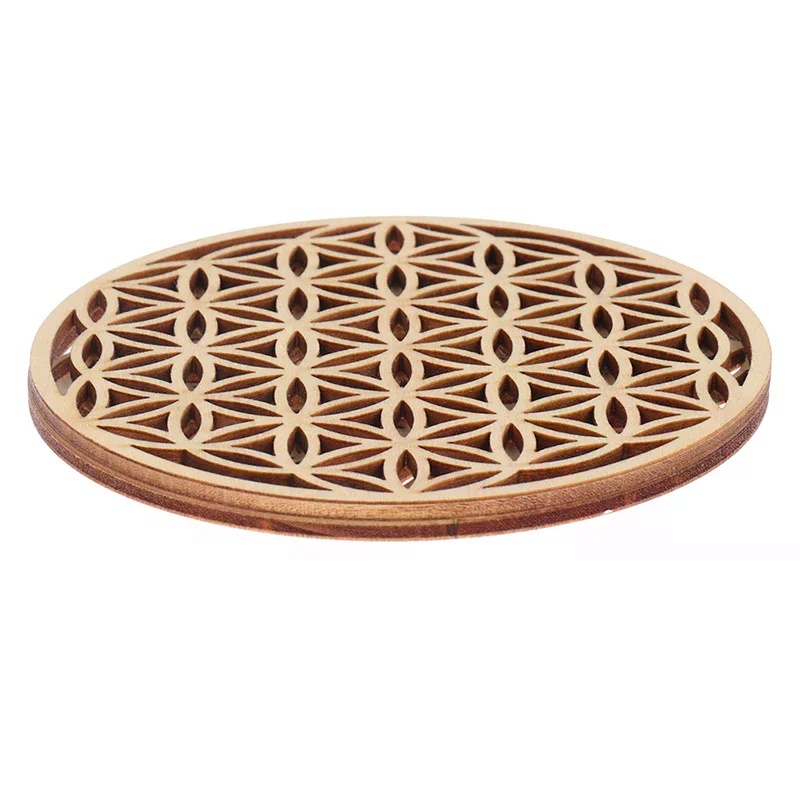 1pc Creative Chakra Creative Chakra Pattern Coaster Wood Flower Of Life Natural Symbol Round