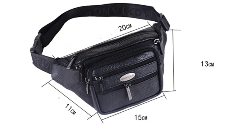 Men Genuine Leather Waist Bags Waterproof Fashion Functional Packs Solid Money Phone Belt