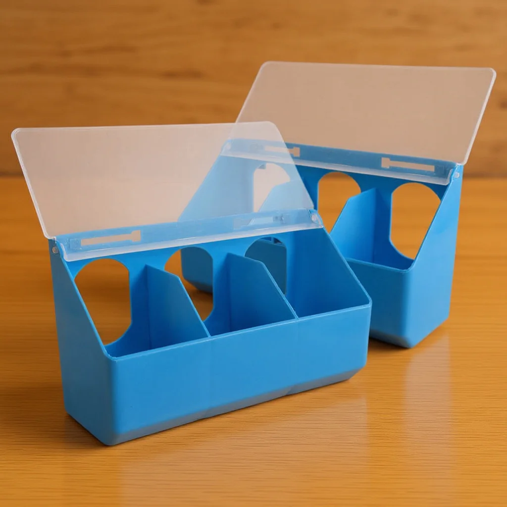 

2Pcs Multi Functional Blue Plastic Pigeon Feeder Hanging Food Water Grit Box for Cage Poultry Game Bird Feeding Equipment