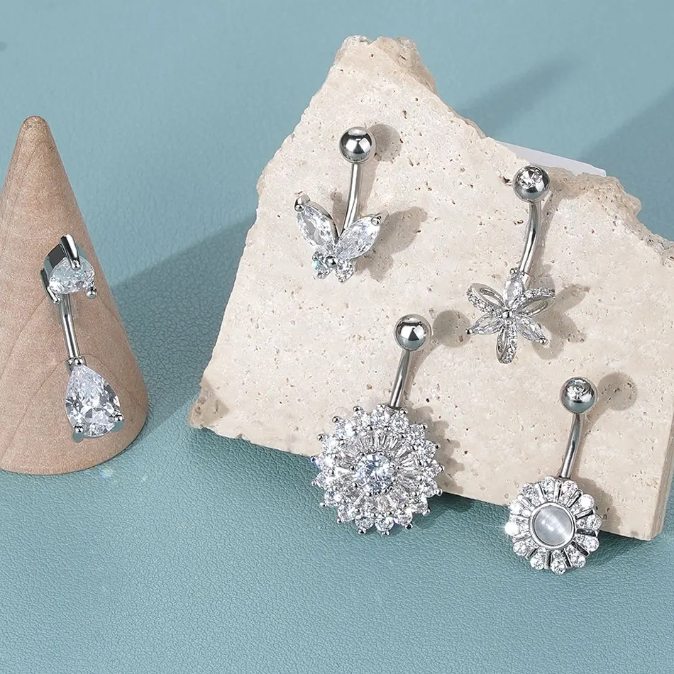 ﻿   1pc piercing de umbigo para mulheres zircão lua borboleta umbigo anel cartilagem umbigo brinco jóias piercing ombligo