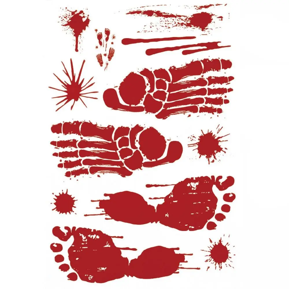 Bloody Handprint Footprint Halloween Decorative Stickers Skull Pattern Waterproof Static Cling Decal Multicolor Scene Ornament