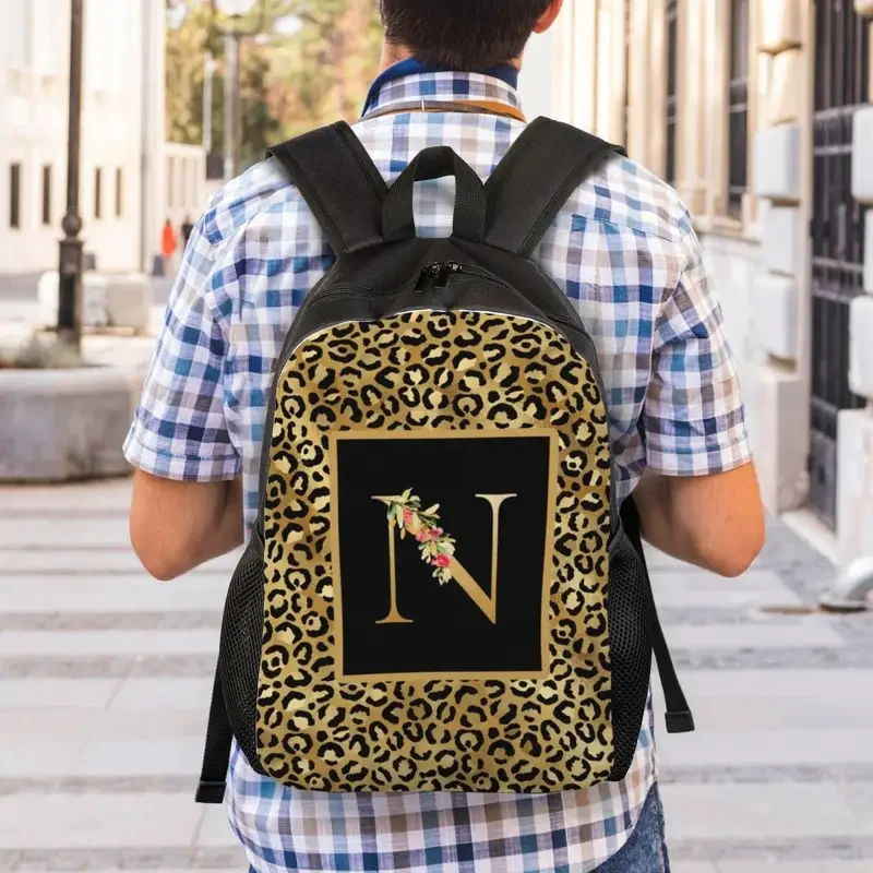 Leopard Pattern Carta Mochila de Viagem, Escola Laptop Bookbag, Mochila Estudantil Universitária, Homens e Mulheres