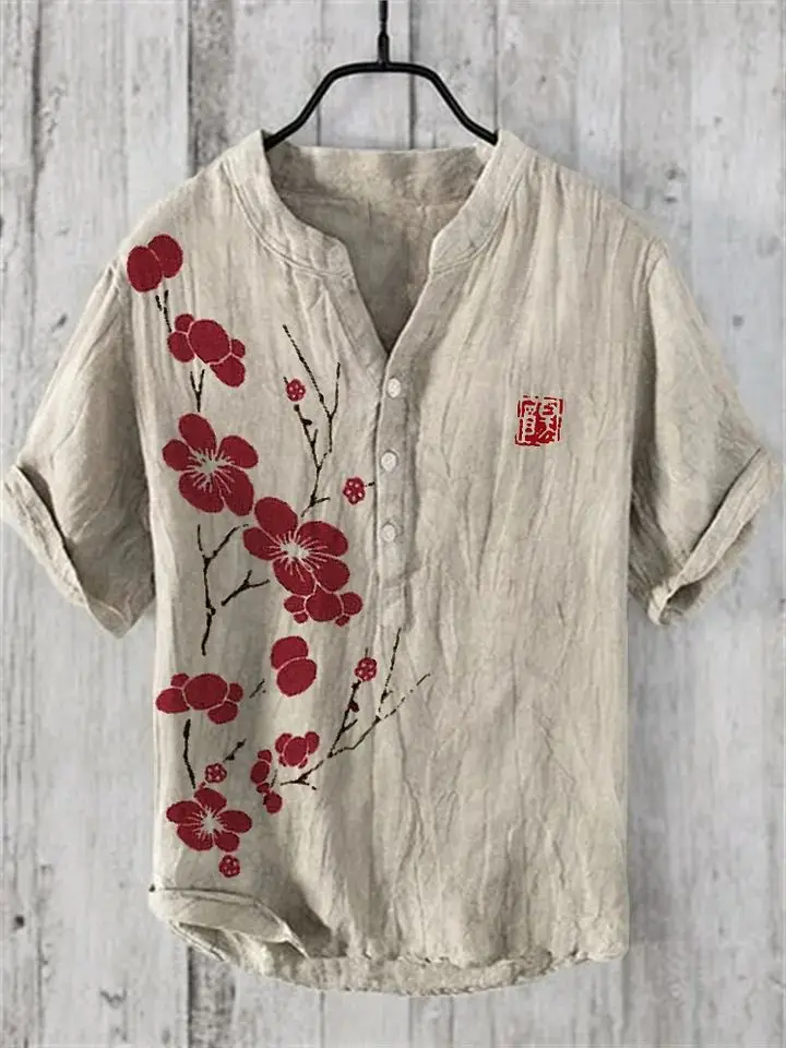 Chemise hawaïenne à manches courtes, impression numérique 3D, série de fleurs d'art, décontractée, coupe ample, transfrontalière, 2024