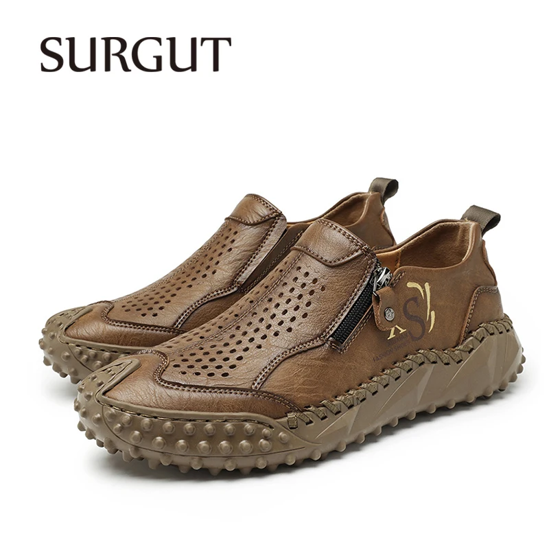 SURGUT Summer Spring Men's Casual Shoes Vintage Leather Skin-Friendly Light Weight For Commuter Casual Big Size 38-46