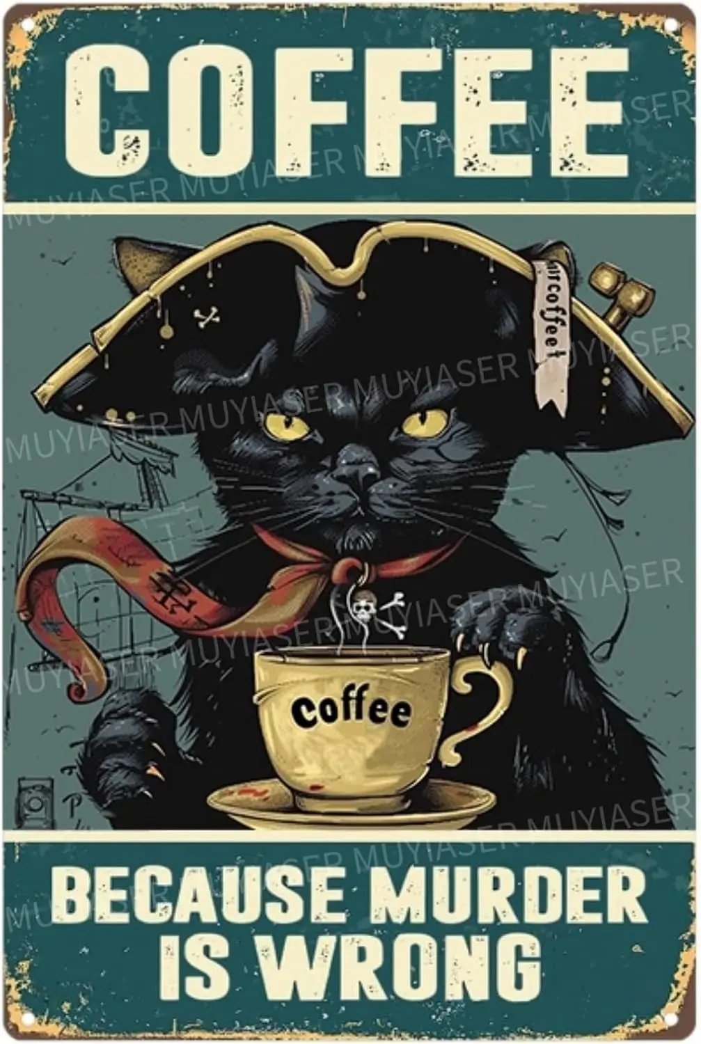 Metal Signs Black Cat Coffee Because Murder Is Wrong Vintage Signs Retro Aluminum Tin Sign for Toilet Washroom Garden Home Bar C