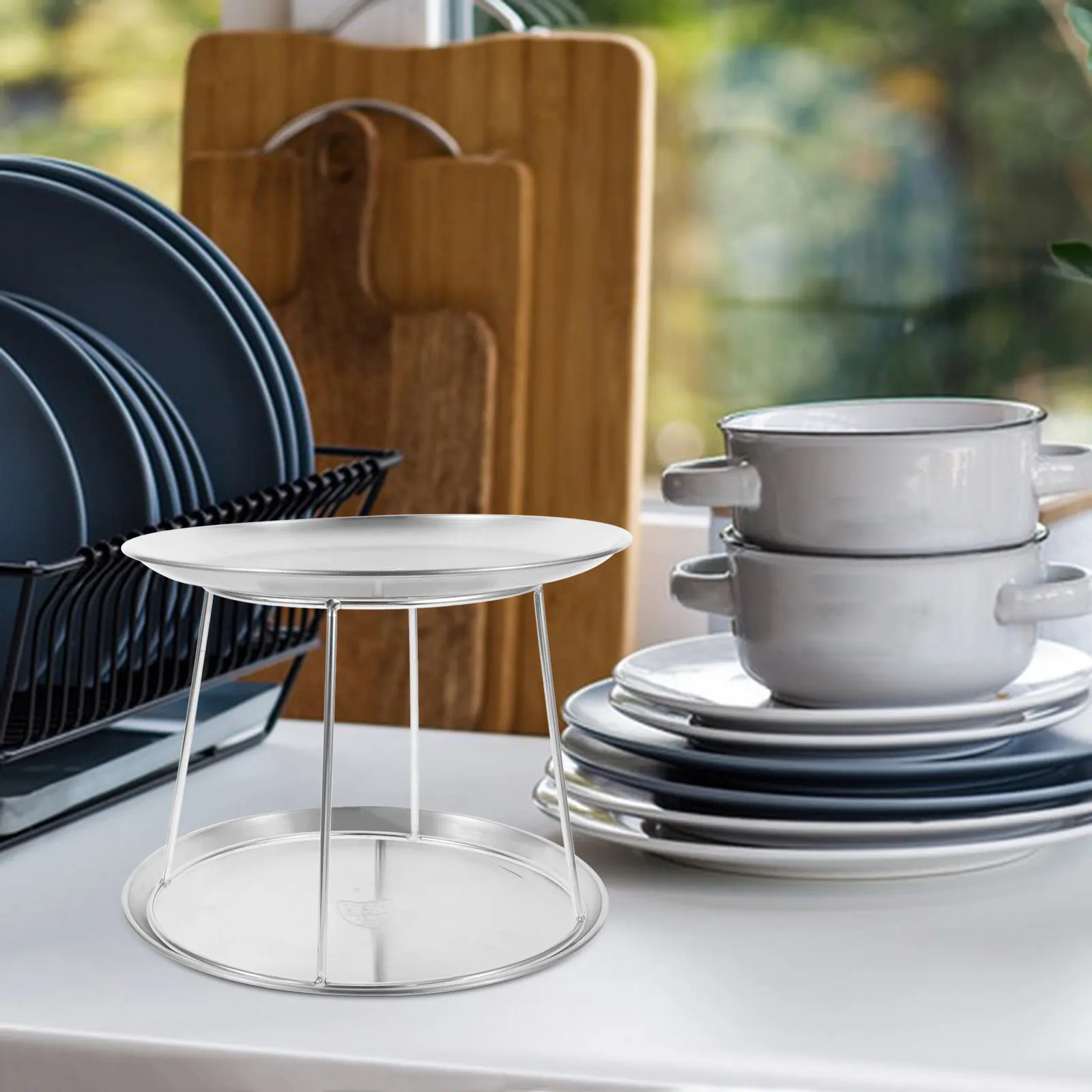 3Pcs Stainless Steel Pizza Plate Holder Seafood Serving Tray Rack Desktop Food Dish Plate Stand for Restaurant Market Home