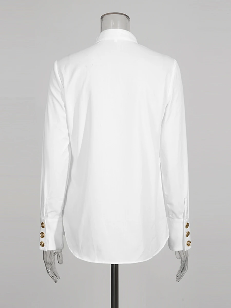 CHICEVER ホワイトスプライス菌類シャツ女性スタンドネック長袖ルーズフレンチエレガントな女性のシャツ秋スタイルファッション新