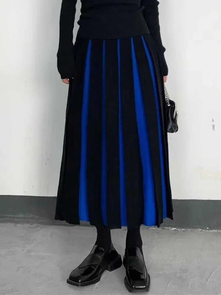 Контрастные цветные лоскутные юбки, женская одежда, трапециевидной формы с высокой талией Saia, винтажные корейские трикотажные юбки Jupe 2029, Faldas Mujer De Moda