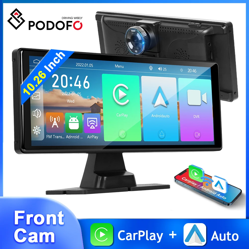 

Podofo 10.26'' Car DVR CarPlay Android Auto Car Monitor Bluetooth EQ Airplay Android Cast Dashboard Dash Cam Smart Screen Player