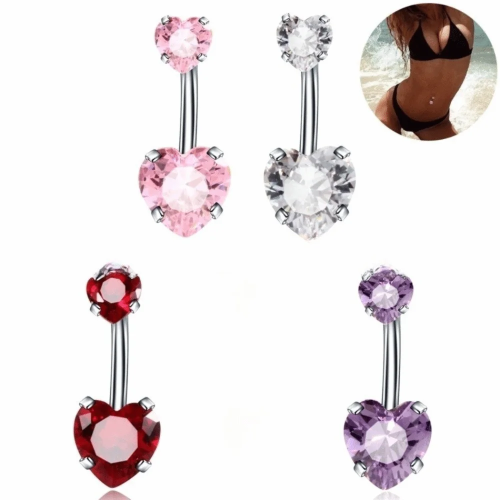 Shiny Internal Thread Belly Button Rings Stainless Steel Crystal Navel Rings Heart Silver Body Jewelry Gift